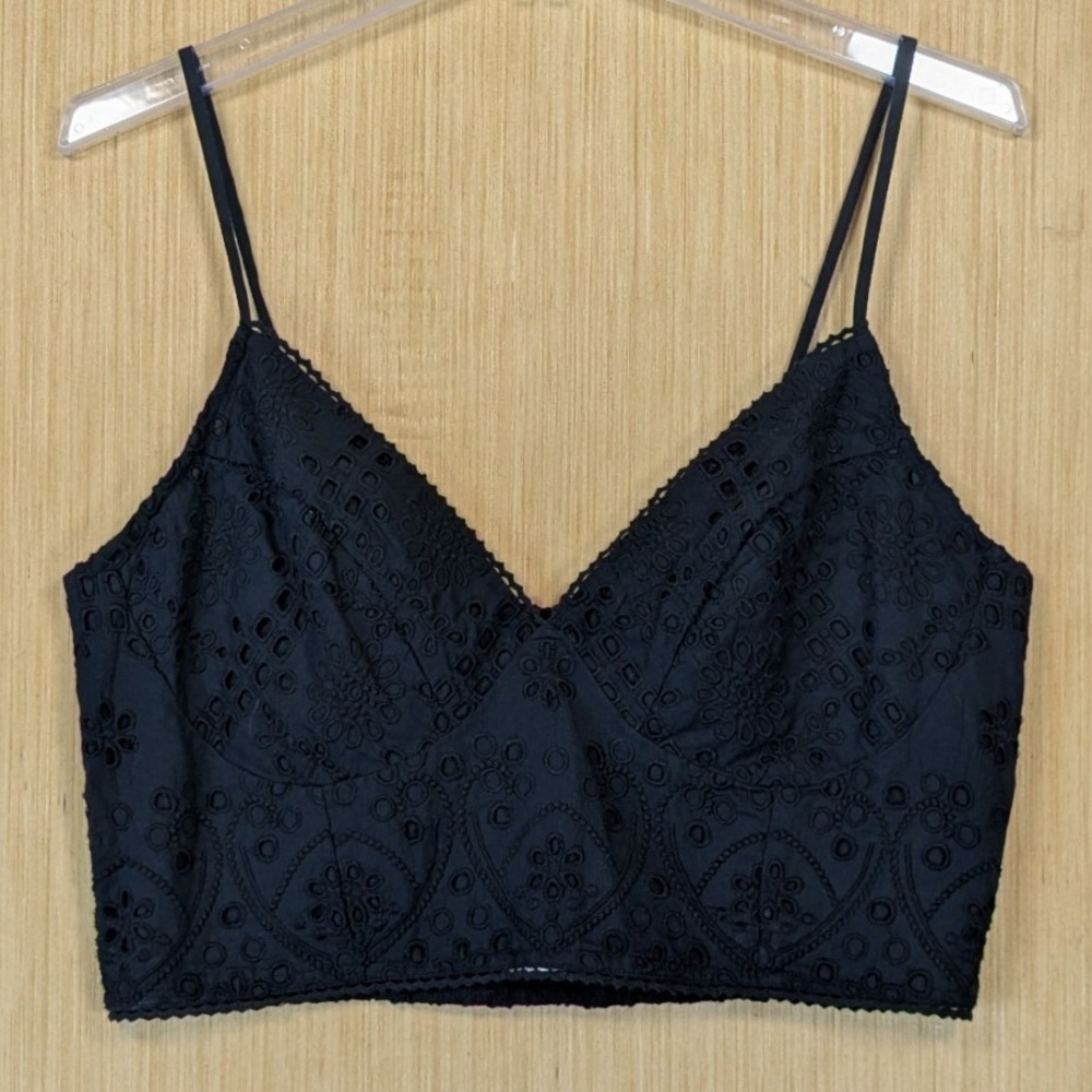 Abercrombie & Fitch‎ Black Eyelet Embroidered Crop Top Smocked Large Boho NWT